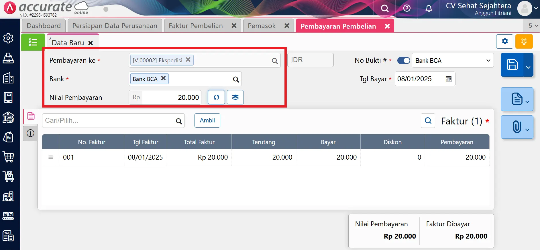 mencatat beban pembelian ke cost nilai persediaan